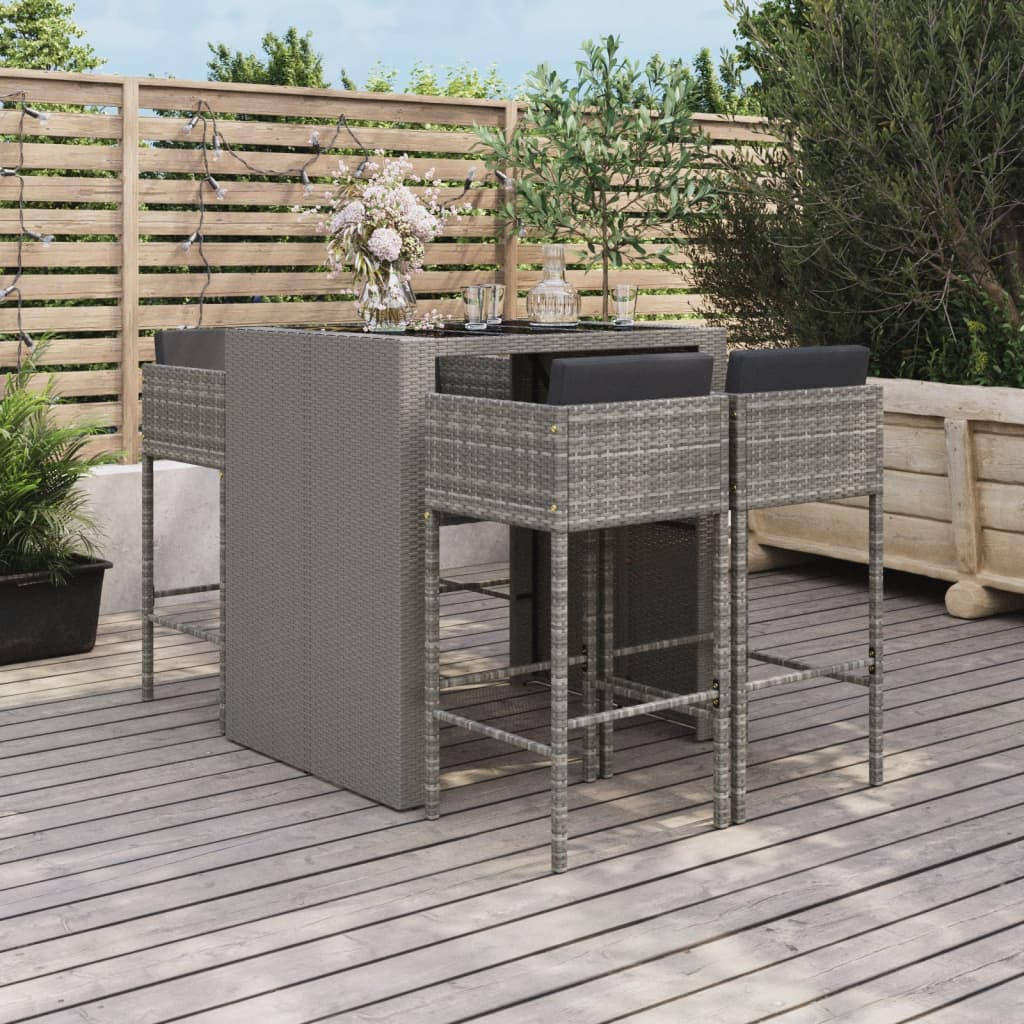 Ensemble De Bar De Jardin Avec Coussins 5 Pcs Poly Rotin