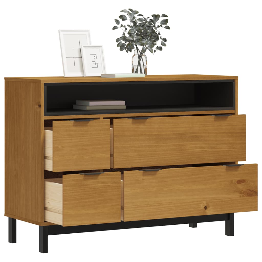 Commode Flam 110X40X80 Cm Bois De Pin Massif Marron Foncé