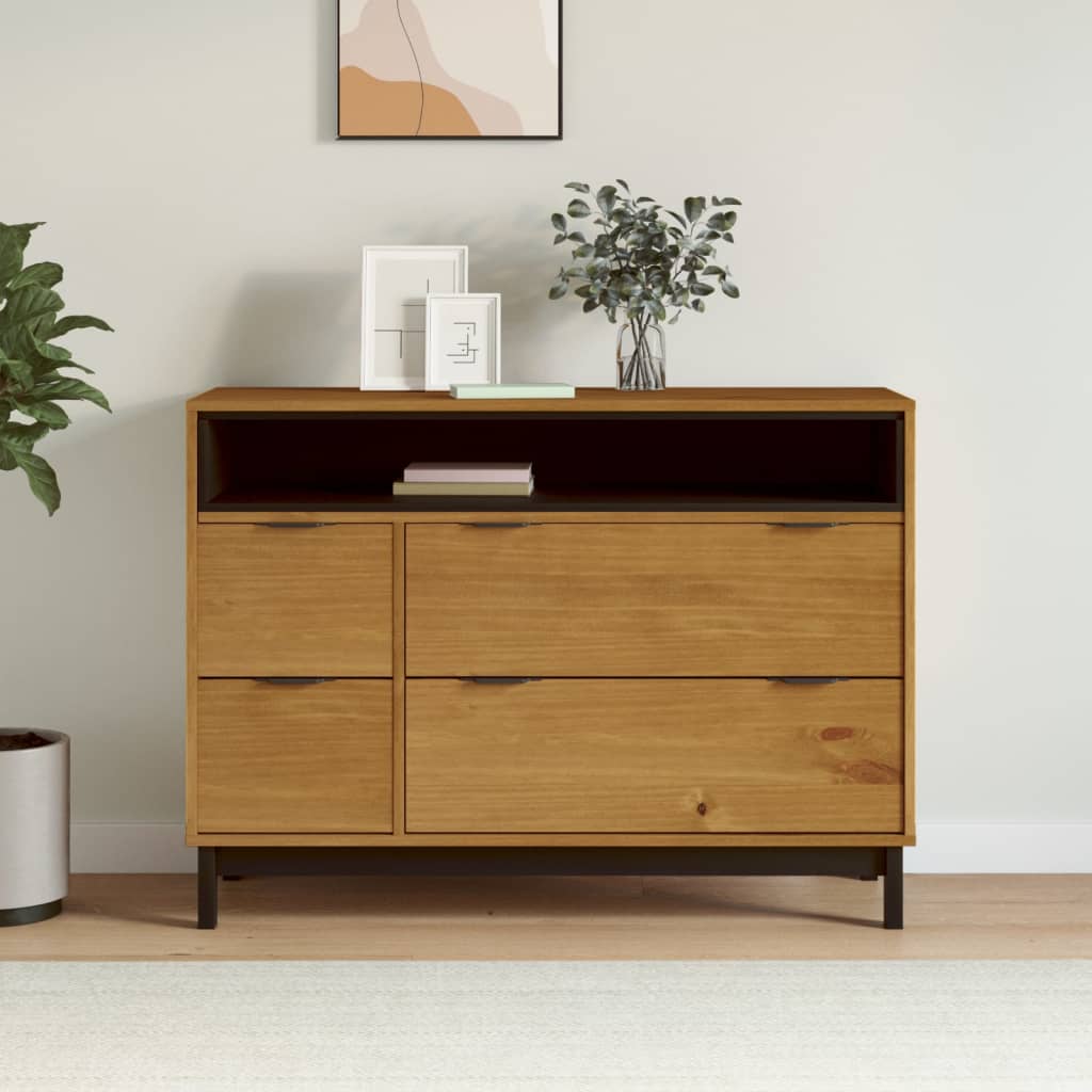 Commode Flam 110X40X80 Cm Bois De Pin Massif Marron Foncé