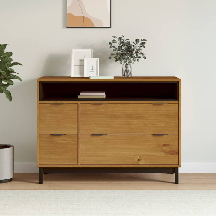 Commode Flam 110X40X80 Cm Bois De Pin Massif Marron Foncé