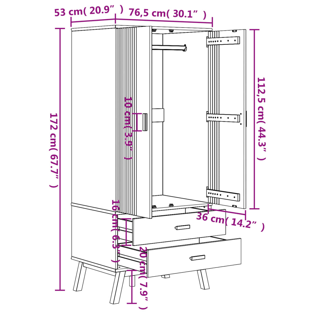 Garde-Robe Olden 76,5X53X172 Cm Bois Massif Pin
