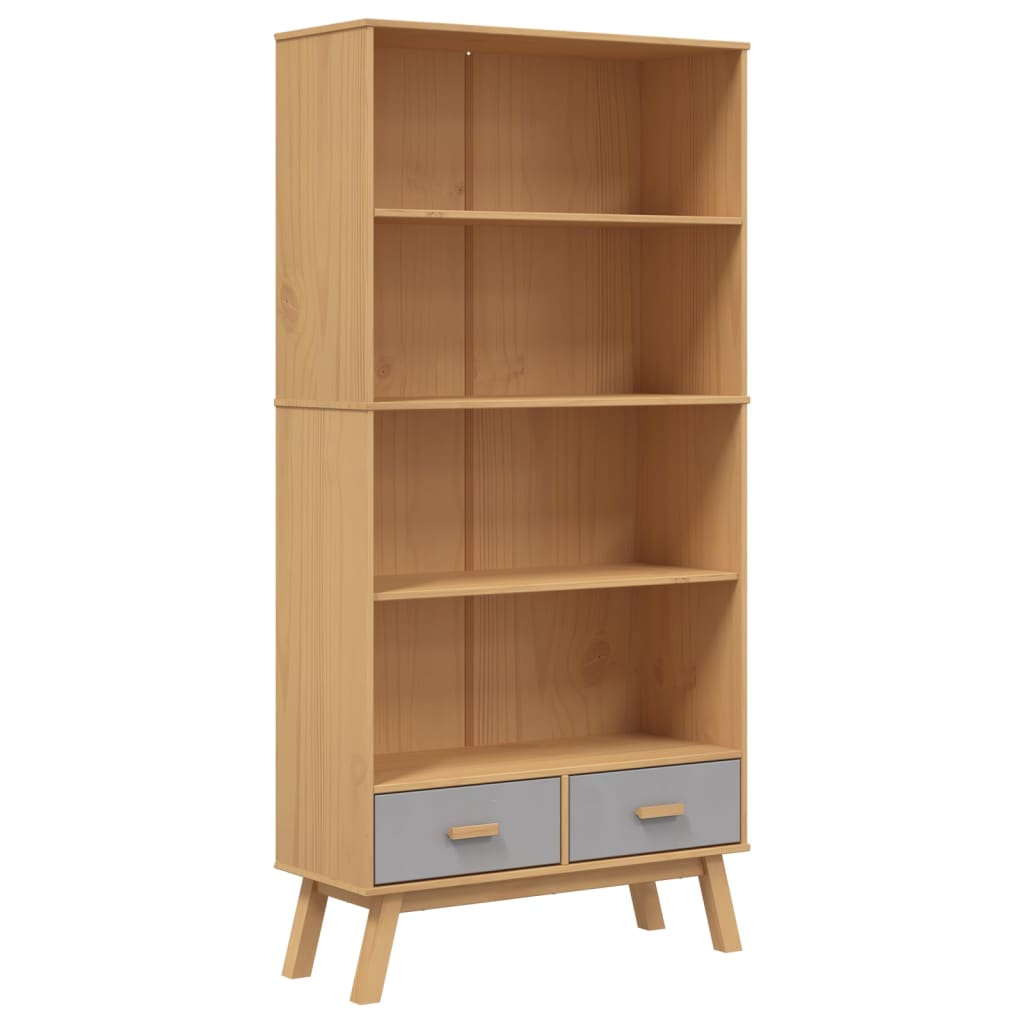 Bibliothèque À 4 Niveaux Olden Gris Marron Bois De Pin Massif