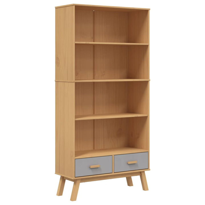 Bibliothèque À 4 Niveaux Olden Gris Marron Bois De Pin Massif