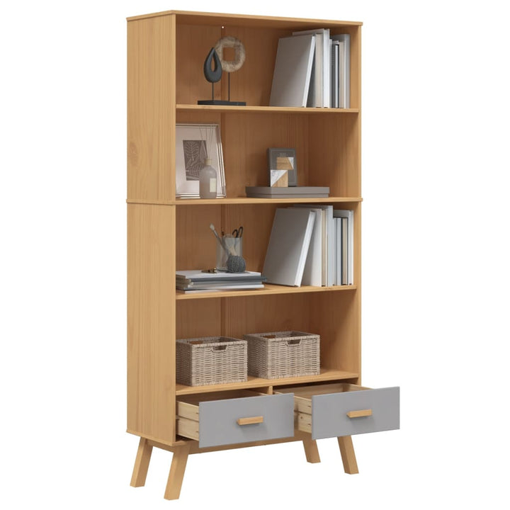 Bibliothèque À 4 Niveaux Olden Gris Marron Bois De Pin Massif
