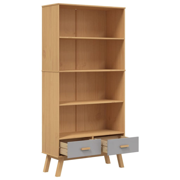Bibliothèque À 4 Niveaux Olden Gris Marron Bois De Pin Massif