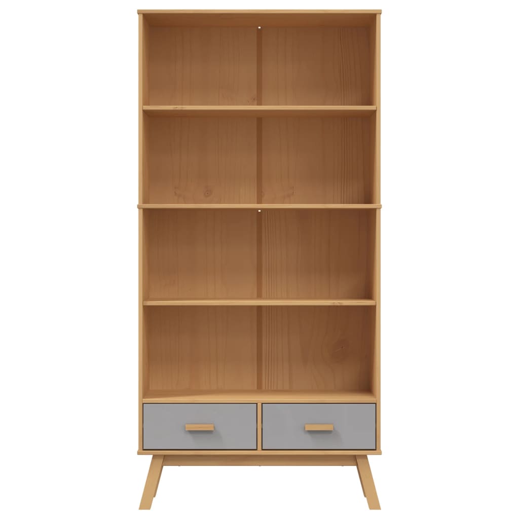 Bibliothèque À 4 Niveaux Olden Gris Marron Bois De Pin Massif
