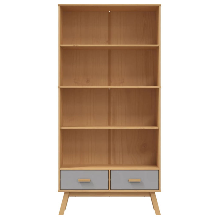 Bibliothèque À 4 Niveaux Olden Gris Marron Bois De Pin Massif