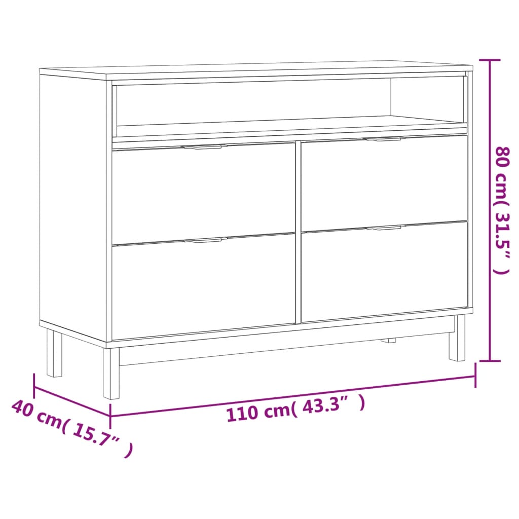 Commode Flam 110X40X80 Cm Bois De Pin Massif