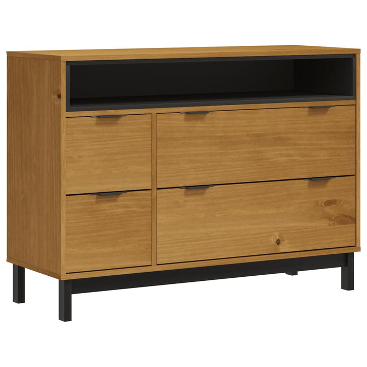 Commode Flam 110X40X80 Cm Bois De Pin Massif Rayures Dépolies