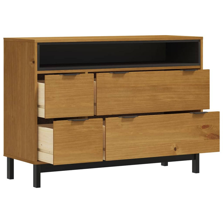Commode Flam 110X40X80 Cm Bois De Pin Massif Rayures Dépolies