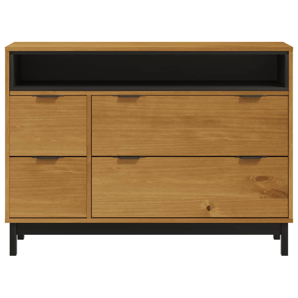 Commode Flam 110X40X80 Cm Bois De Pin Massif Rayures Dépolies