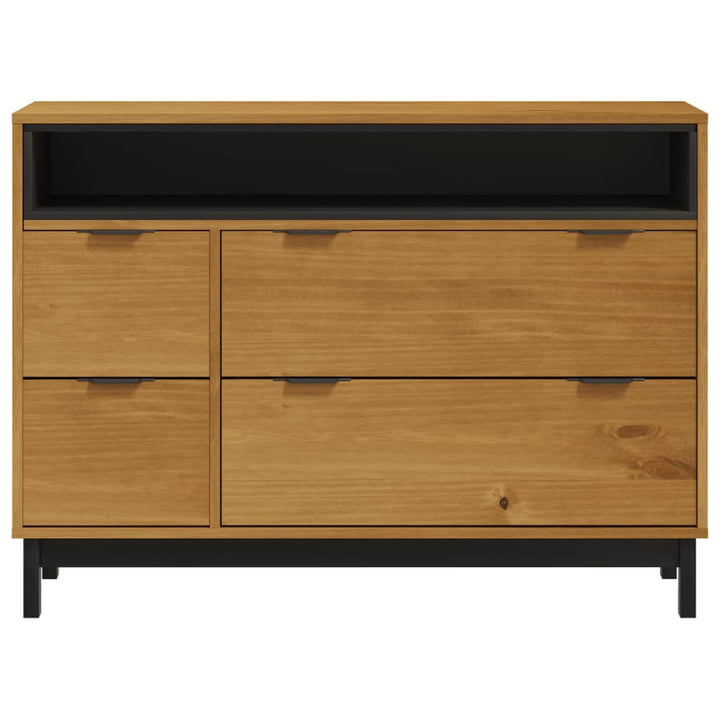 Commode Flam 110X40X80 Cm Bois De Pin Massif Rayures Dépolies