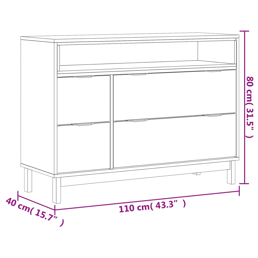 Commode Flam 110X40X80 Cm Bois De Pin Massif Rayures Dépolies