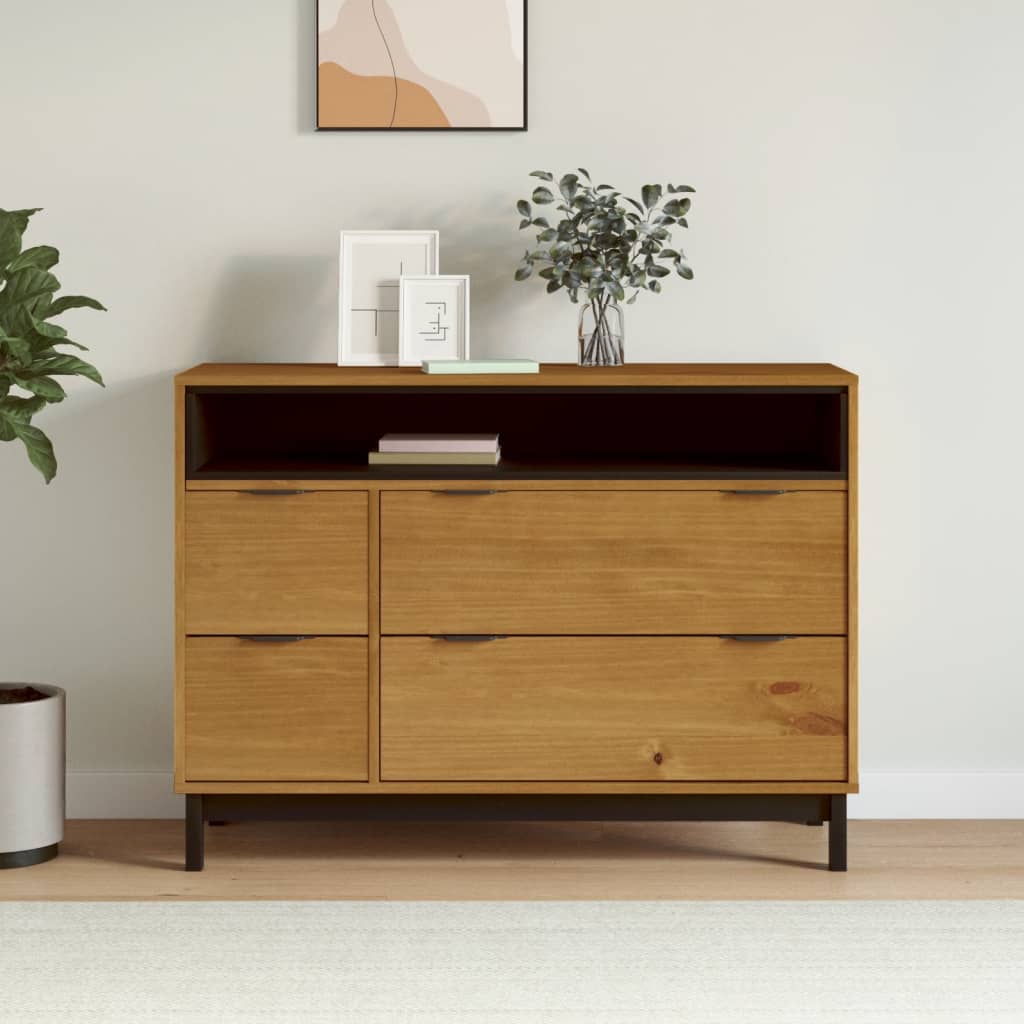 Commode Flam 110X40X80 Cm Bois De Pin Massif Rayures Dépolies