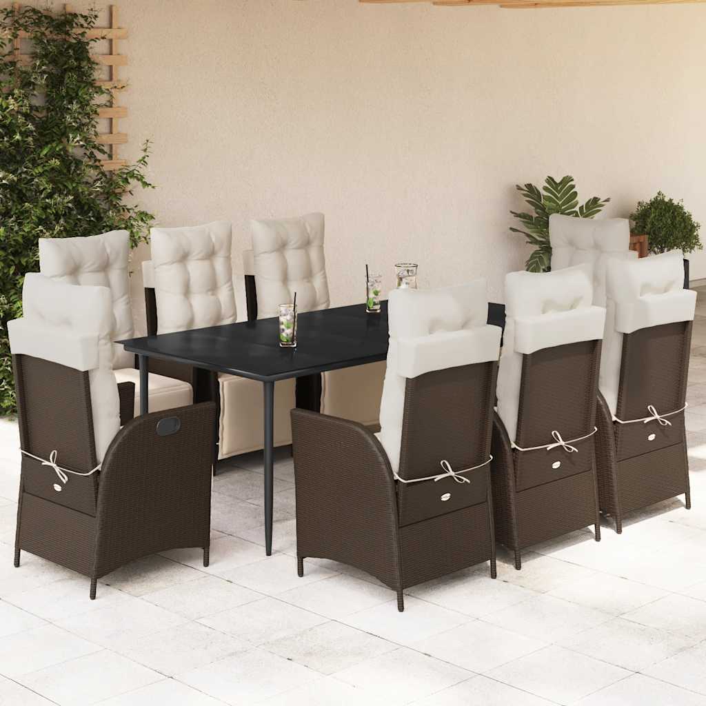 Ensemble À Manger De Jardin 5 Pcs Et Coussins Marron Poly Rotin