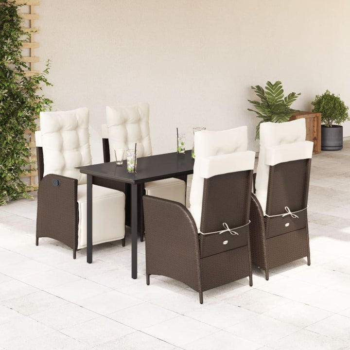 Ensemble À Manger De Jardin 5 Pcs Et Coussins Marron Poly Rotin