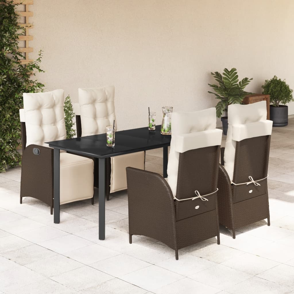 Ensemble À Manger De Jardin 5 Pcs Et Coussins Marron Poly Rotin