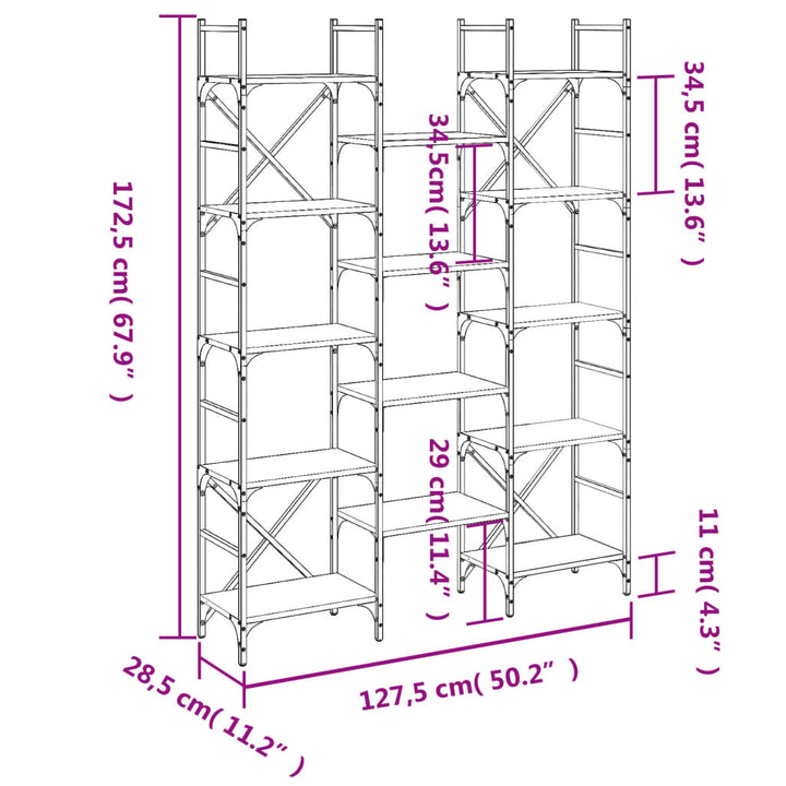 Bibliothèque 127,5X28,5X172,5 Cm Bois D'ingénierie Noir