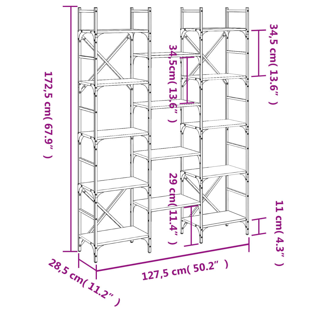 Bibliothèque 127,5X28,5X172,5 Cm Bois D'ingénierie Chêne Marron