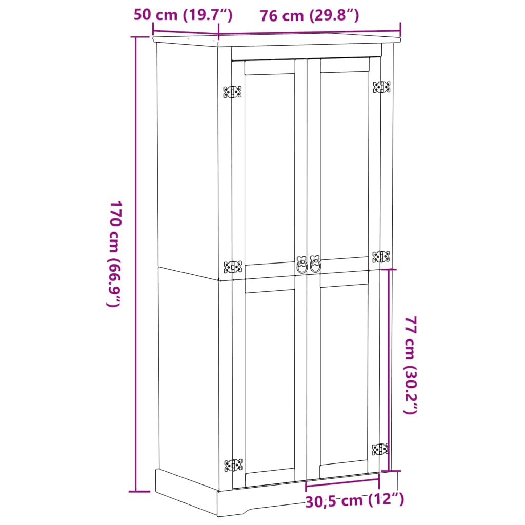 Garde-Robe Corona 76X50X170 Cm Bois De Pin Massif Bleu Foncé