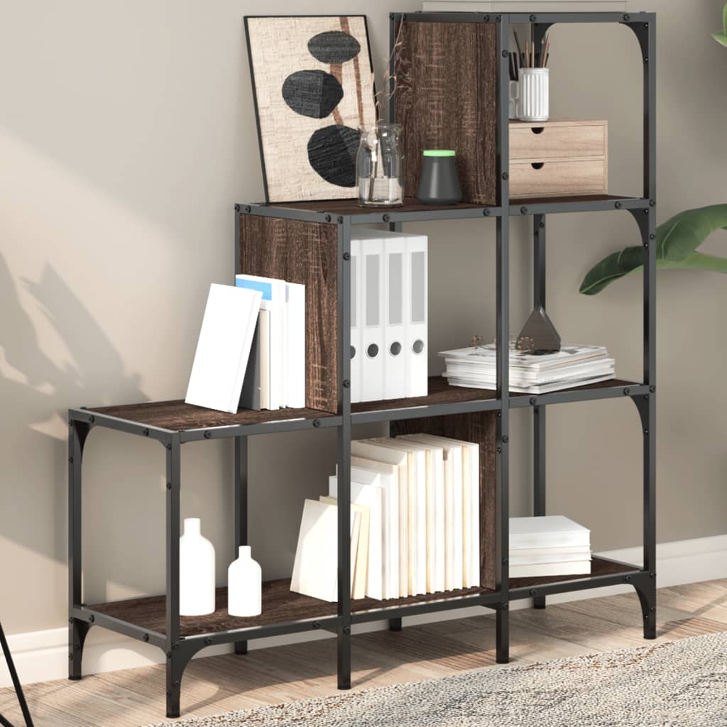 Bibliothèque 122X30X132Cm Bois Ingénierie Et Métal Chêne Marron