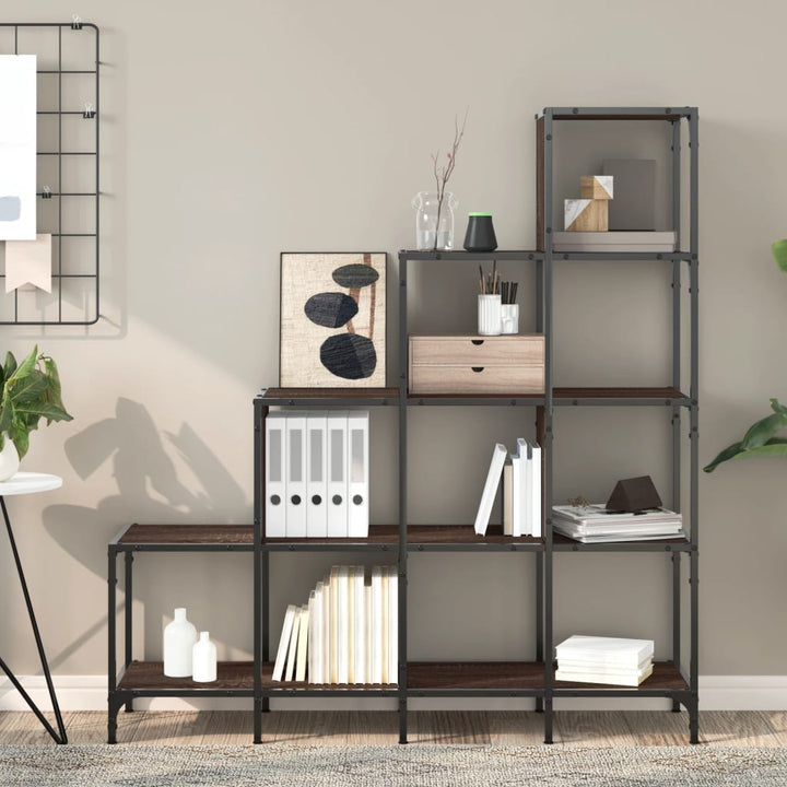 Bibliothèque 122X30X132Cm Bois Ingénierie Et Métal Chêne Marron