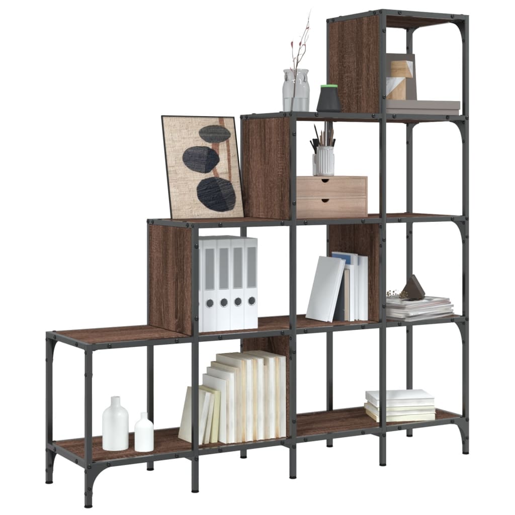 Bibliothèque 122X30X132Cm Bois Ingénierie Et Métal Chêne Marron
