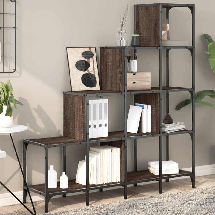 Bibliothèque 122X30X132Cm Bois Ingénierie Et Métal Chêne Marron
