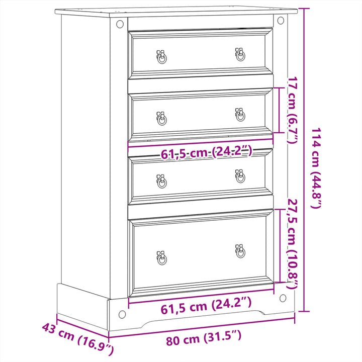 Commode Corona 80X43X114 Cm Bois Massif De Pin Marron