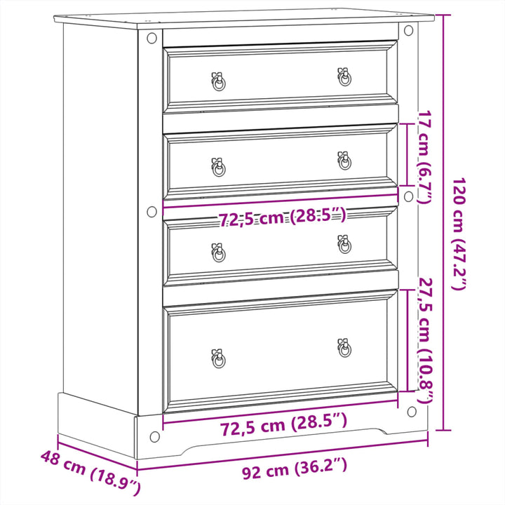 Commode Corona 92X48X120 Cm Bois Massif De Pin