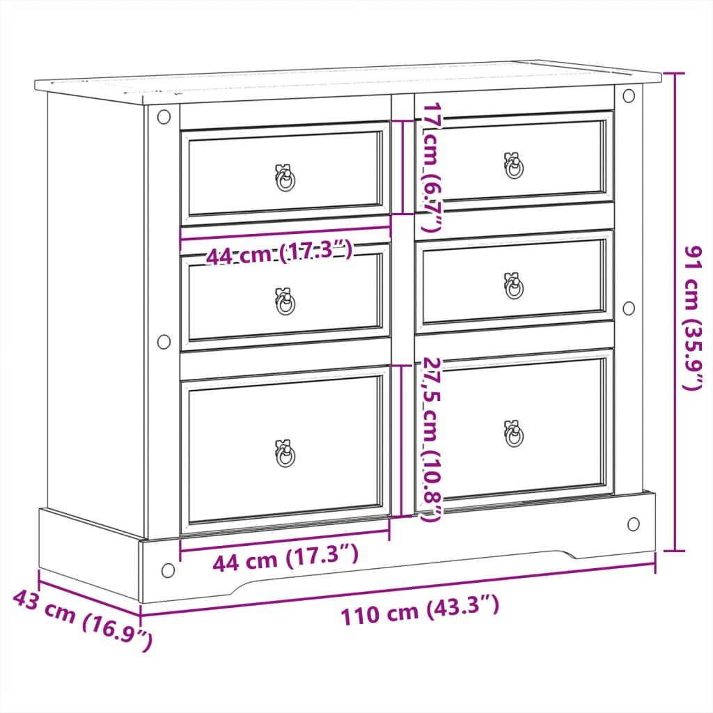Commode Corona 110X43X91 Cm Bois Massif De Pin