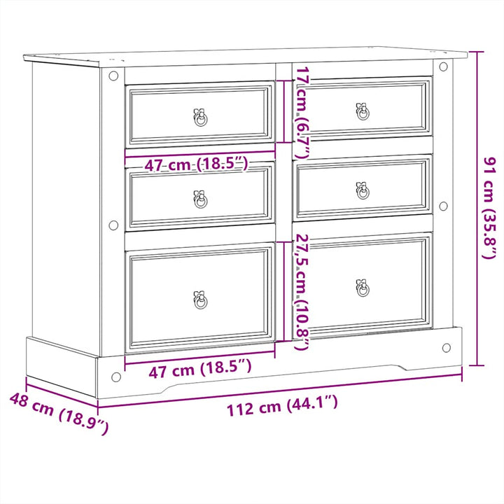 Commode Corona 112X48X91 Cm Bois Massif De Pin