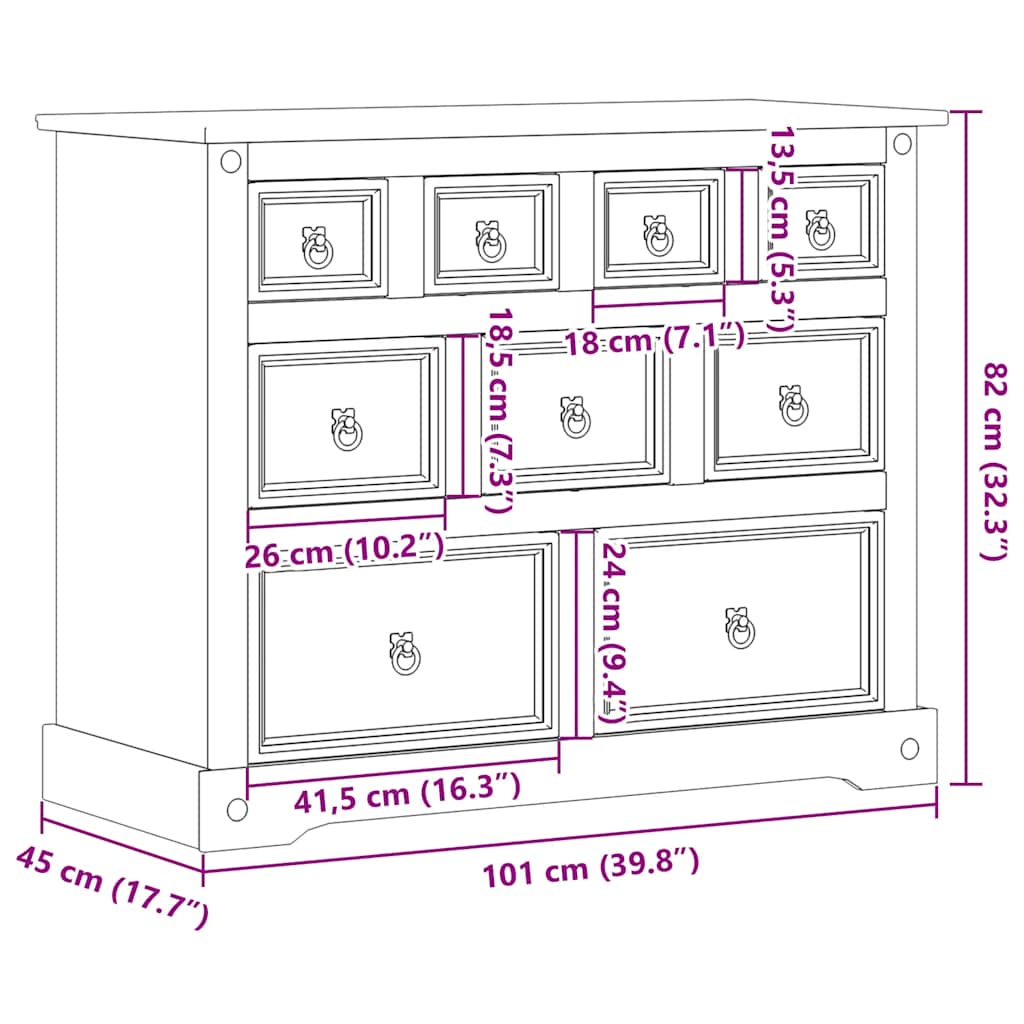 Commode Corona 101X45X82 Cm Bois Massif De Pin