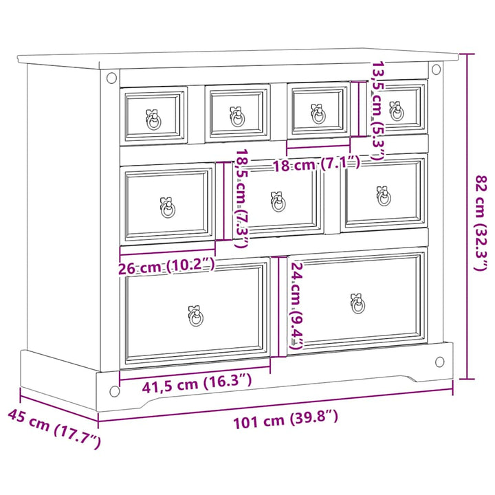 Commode Corona 101X45X82 Cm Bois Massif De Pin