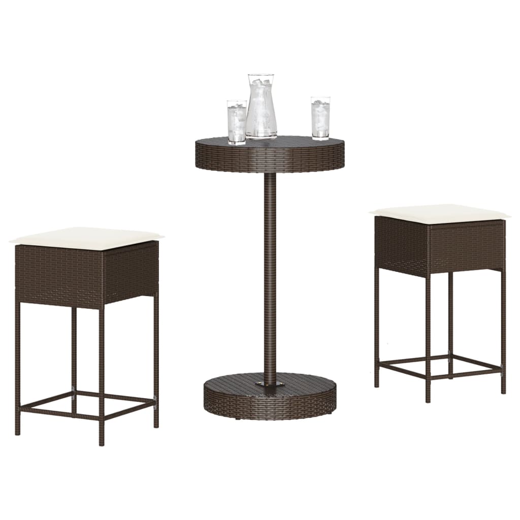 Ensemble De Bar De Jardin 3 Pcs Avec Coussins Poly Rotin