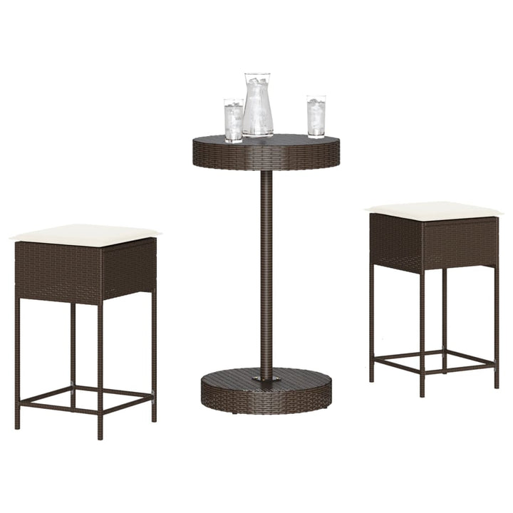 Ensemble De Bar De Jardin 3 Pcs Avec Coussins Poly Rotin