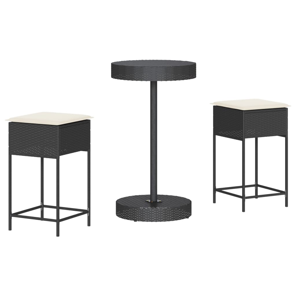 Ensemble De Bar De Jardin 3 Pcs Avec Coussins Poly Rotin