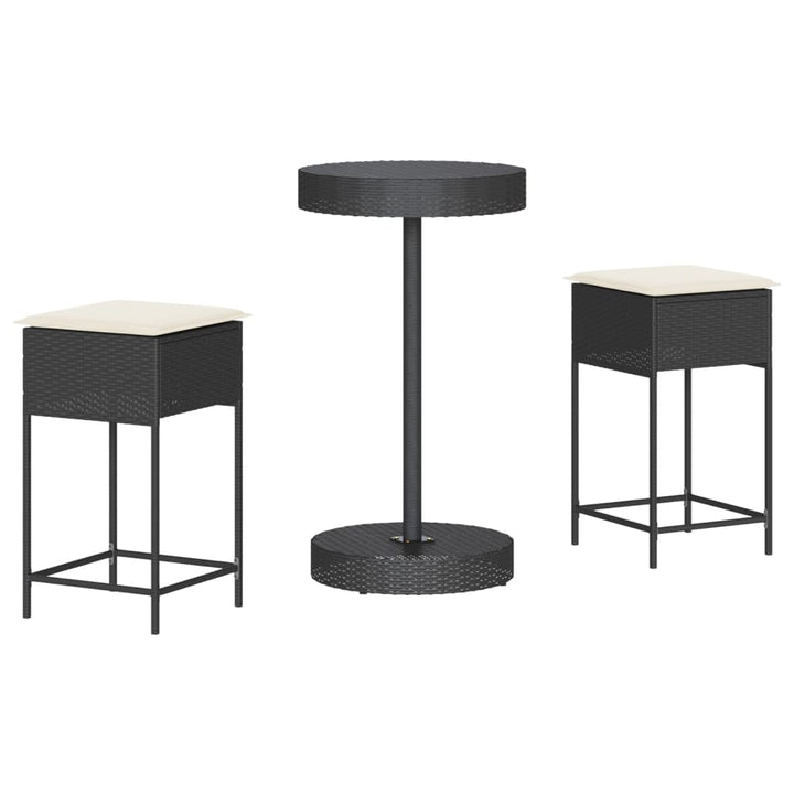 Ensemble De Bar De Jardin 3 Pcs Avec Coussins Poly Rotin