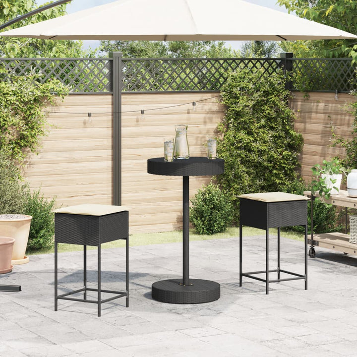 Ensemble De Bar De Jardin 3 Pcs Avec Coussins Poly Rotin