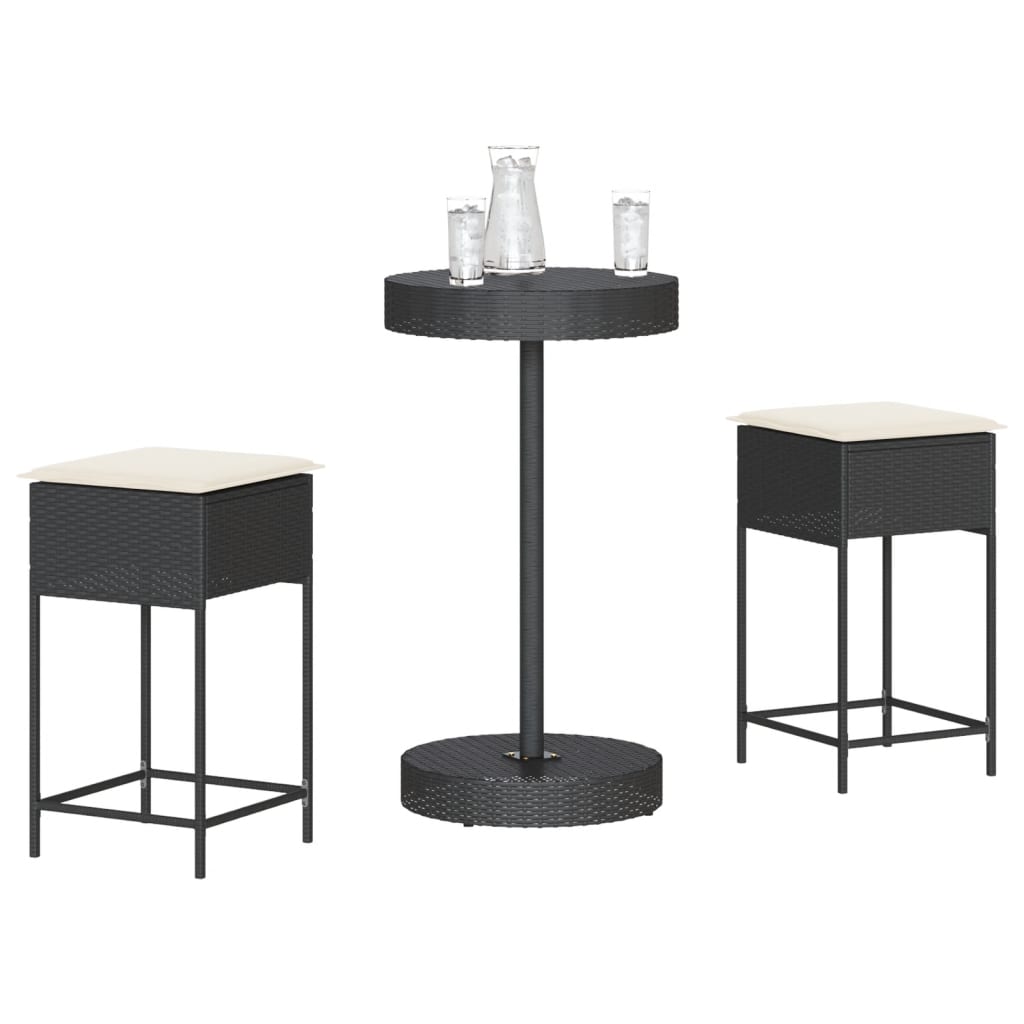 Ensemble De Bar De Jardin 3 Pcs Avec Coussins Poly Rotin
