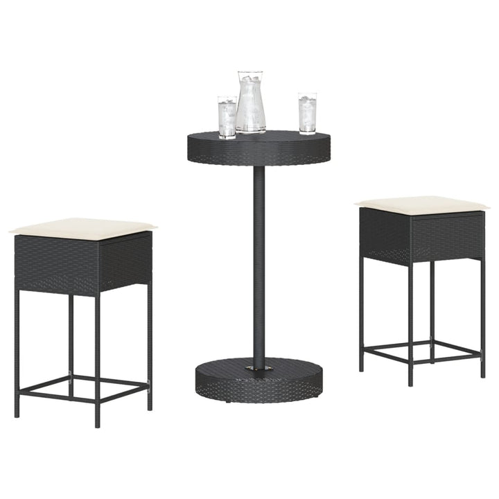 Ensemble De Bar De Jardin 3 Pcs Avec Coussins Poly Rotin