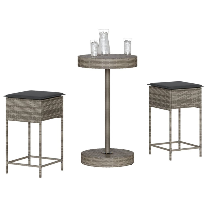Ensemble De Bar De Jardin 3 Pcs Avec Coussins Poly Rotin