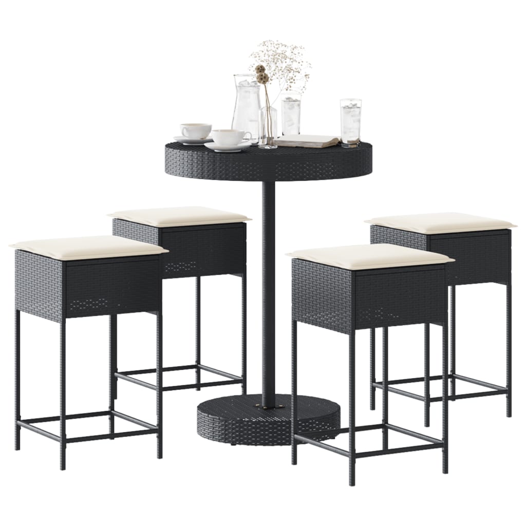 Ensemble De Bar De Jardin 3 Pcs Avec Coussins Poly Rotin