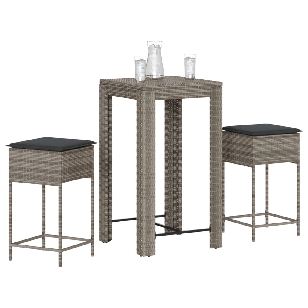 Ensemble De Bar De Jardin 7 Pcs Avec Coussins Poly Rotin