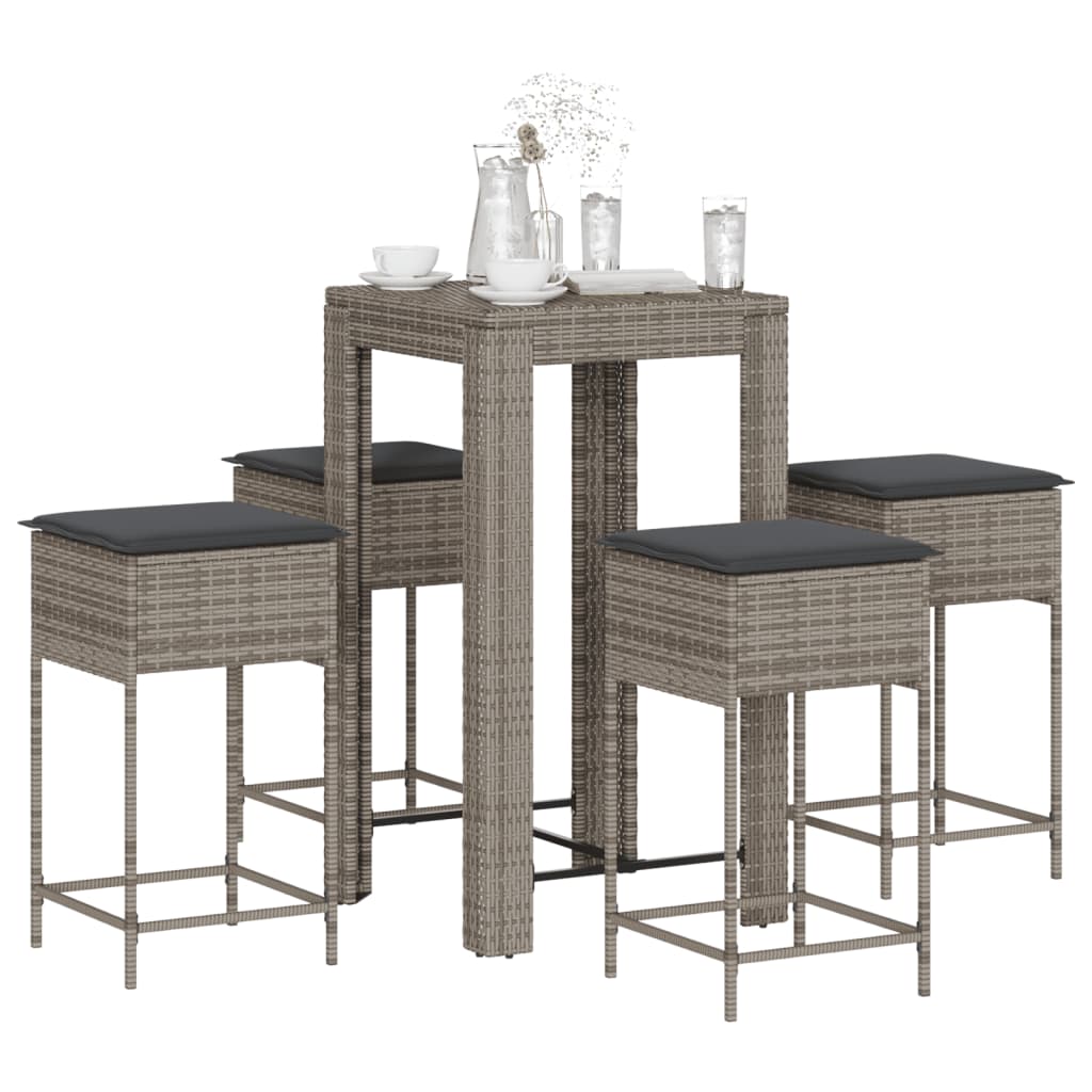 Ensemble De Bar De Jardin 7 Pcs Avec Coussins Poly Rotin