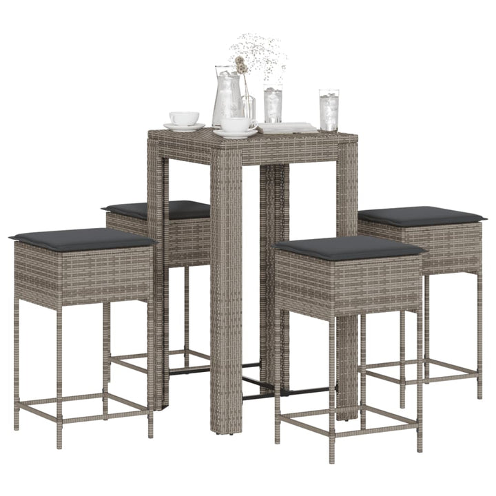 Ensemble De Bar De Jardin 7 Pcs Avec Coussins Poly Rotin