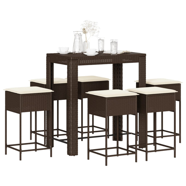 Ensemble De Bar De Jardin 7 Pcs Avec Coussins Poly Rotin