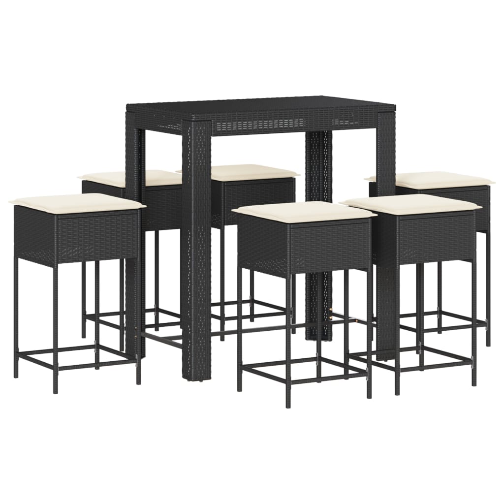 Ensemble De Bar De Jardin 7 Pcs Avec Coussins Poly Rotin