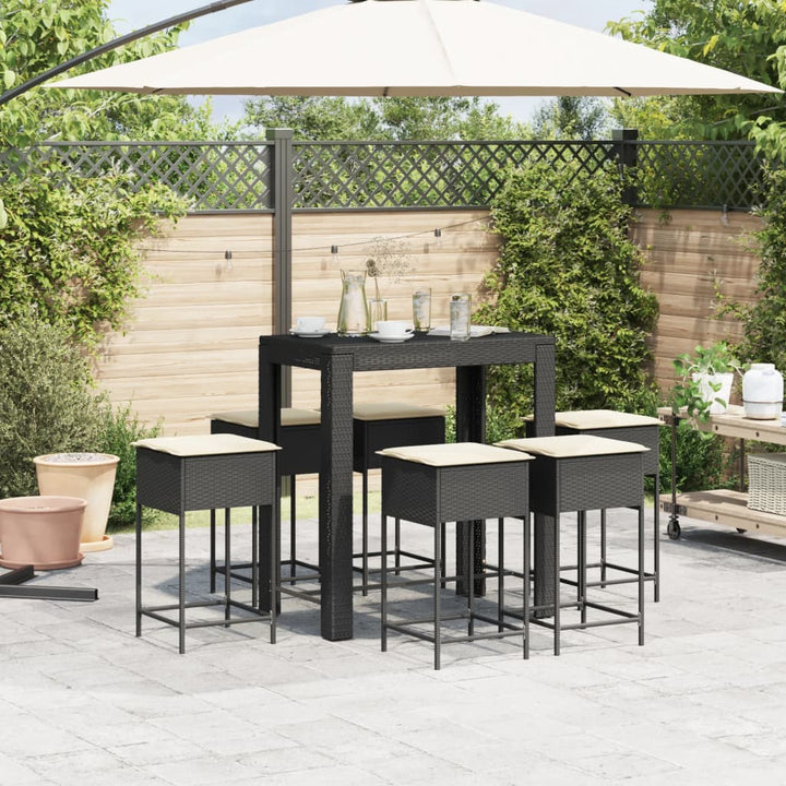 Ensemble De Bar De Jardin 7 Pcs Avec Coussins Poly Rotin