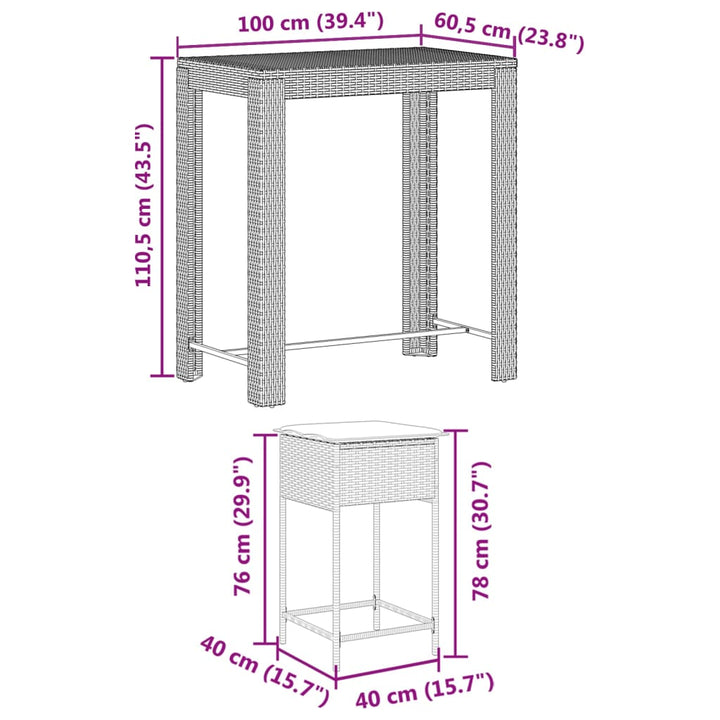 Ensemble De Bar De Jardin 7 Pcs Avec Coussins Poly Rotin